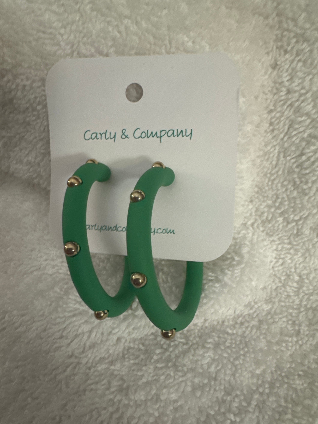 Green hoop gold ball earrings