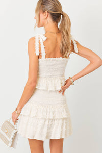 Smocked Ruffle Mini Dress: WHITE / M