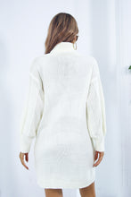 Load image into Gallery viewer, Openwork Turtleneck Long Sleeve Sweater Dress