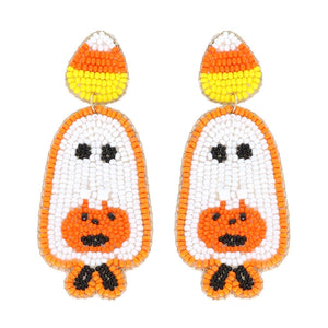 Trick or Treat Ghost Beaded Dangle Earrings: Pink