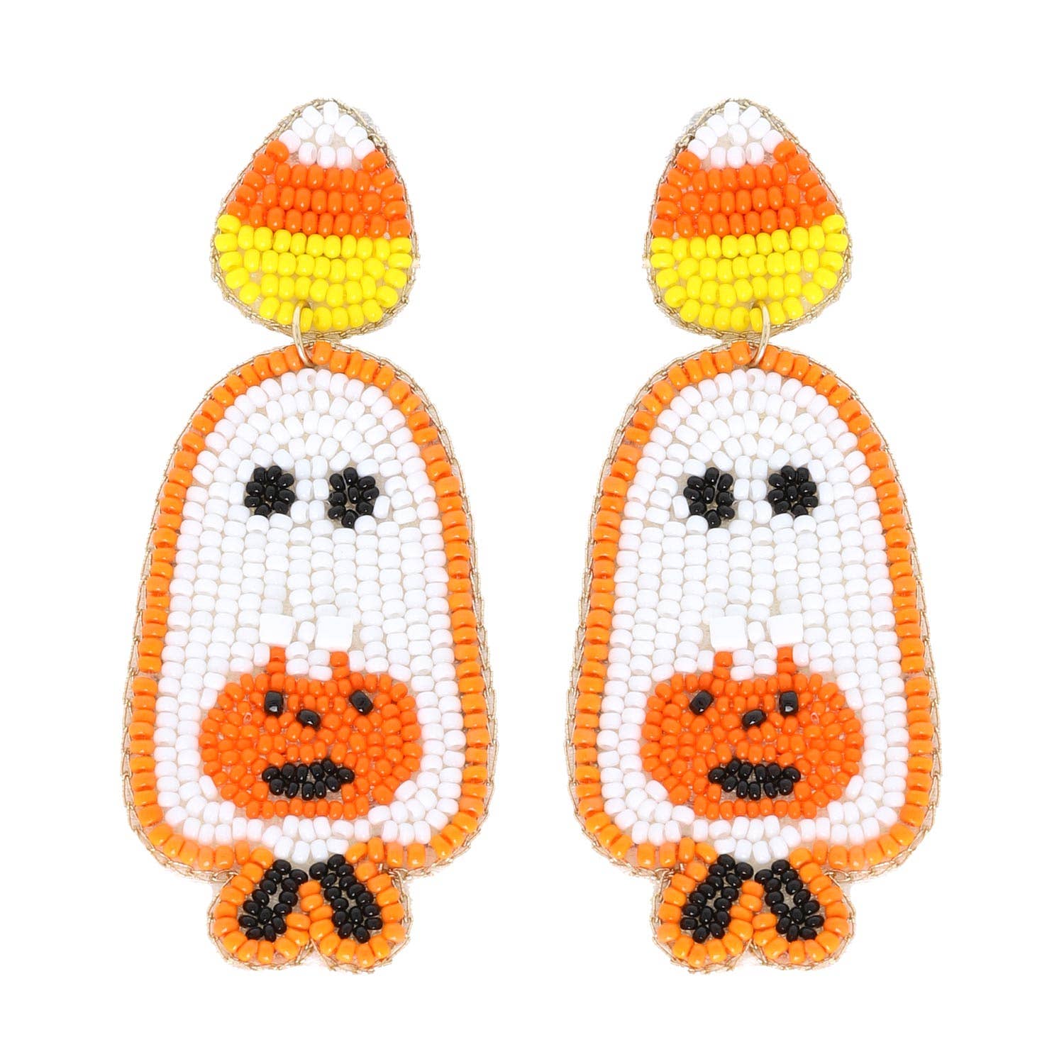 *Sale* Trick or Treat Ghost Beaded Dangle Earrings: Orange
