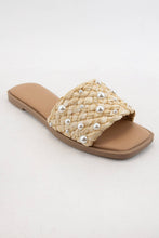 Load image into Gallery viewer, ENGINE PEARL DECOR RAFFIA WOVEN UPPER SLIDE SANDAL: NATURAL RAFFIA / 10