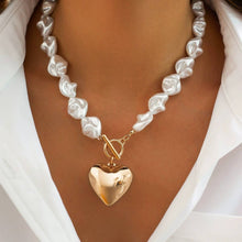 Load image into Gallery viewer, PEARL BEADED HEART CHARM TOGGLE NECKLACE | 40NK9466