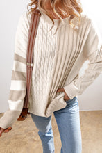 Load image into Gallery viewer, Cable-Knit Color Block Round Neck Sweater