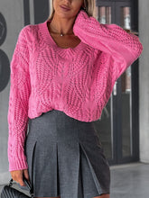 Load image into Gallery viewer, V-Neck Cable-Knit Long Sleeve Sweater