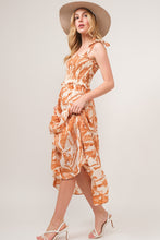 Load image into Gallery viewer, And The Why Tie Shoulder Smocked Midi Tiered Dress