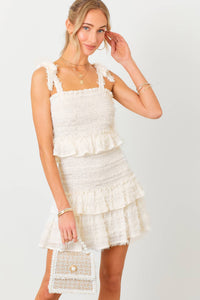Smocked Ruffle Mini Dress: WHITE / M