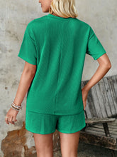 Load image into Gallery viewer, Textured Round Neck Short Sleeve Top and Shorts Set