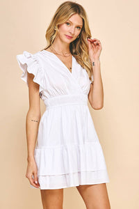 SURPLICE BODICE MINI DRESS - WHITE: S