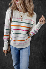 Load image into Gallery viewer, Striped Round Neck Dropped Shoulder Sweater