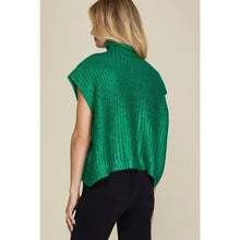 Load image into Gallery viewer, Metallic Foil Short Sleeve Sweater Top: GREEN