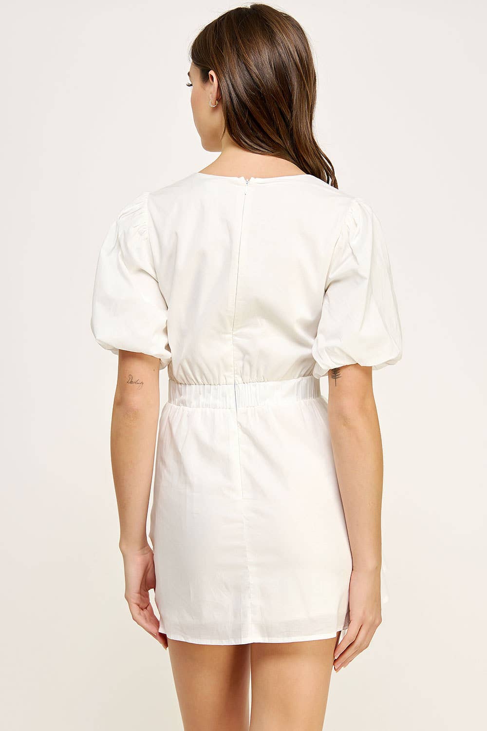 Ruched Short Puff Sleeve Voile Mini Dress. Rush
