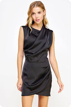 Load image into Gallery viewer, Draped Neckline Sleeveless Satin Dress: Lilac Pink / M