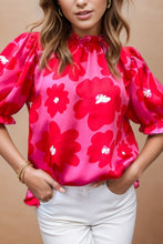 Load image into Gallery viewer, Ruffled Printed Mock Neck Short Sleeve Blouse