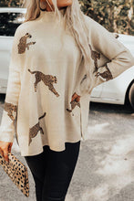 Load image into Gallery viewer, Animal Pattern Mock Neck Long Sleeve Slit Sweater