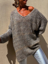 Load image into Gallery viewer, Openwork V-Neck Long Sleeve Sweater