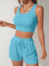 Load image into Gallery viewer, Scoop Neck Wide Strap Top and Drawstring Shorts Set