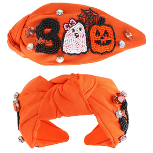 Boo Hallowen Knotted Headbands: Orange