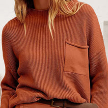 Load image into Gallery viewer, Ribbed Dropped Shoulder Sweater with Pocket