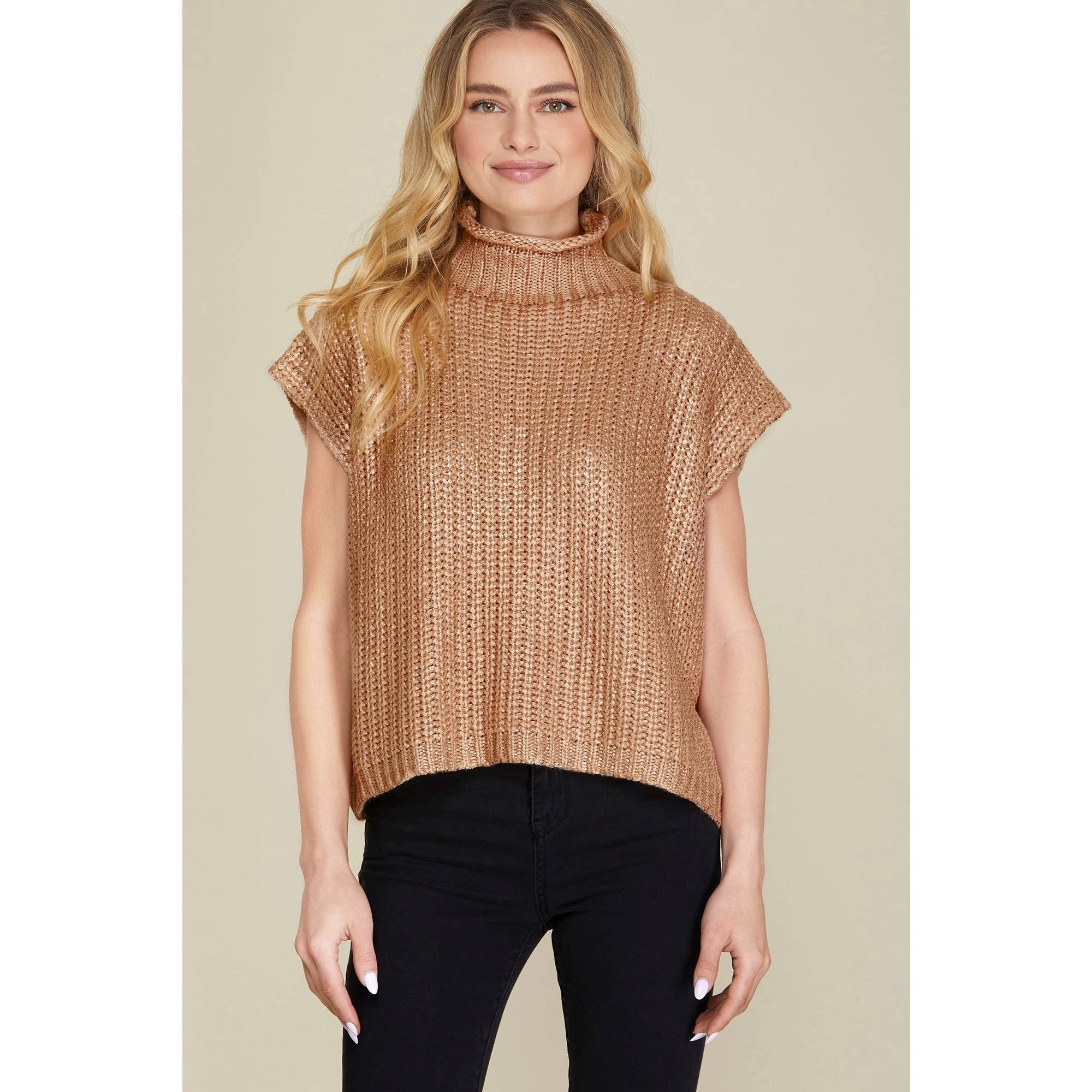 *SALE* Metallic Foil Short Sleeve Sweater Top