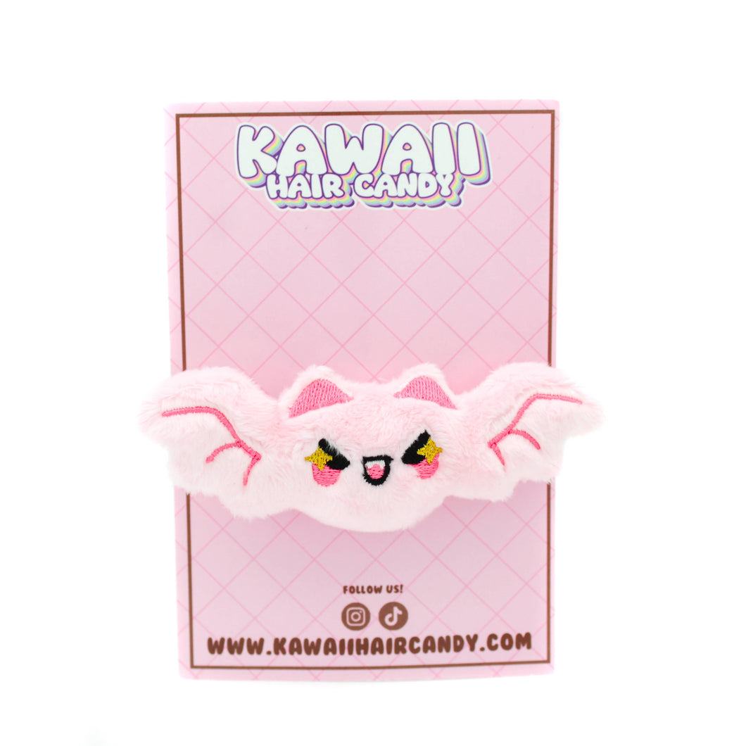 Kawaii Bat Plush Hair Clip: Pink