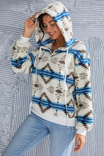 Load image into Gallery viewer, Geometric Half Zip Drawstring Long Sleeve Hoodie