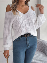 Load image into Gallery viewer, Cable-Knit Cold Shoulder Long Sleeve Sweater