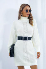 Load image into Gallery viewer, Openwork Turtleneck Long Sleeve Sweater Dress