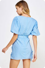 Load image into Gallery viewer, Ruched Short Puff Sleeve Voile Mini Dress: Burgundy / S