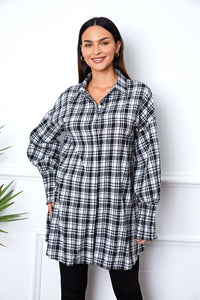 Plaid Button Up Lantern Sleeve Shirt