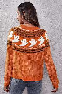 Ghost Pattern Round Neck Long Sleeve Sweater