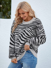 Load image into Gallery viewer, Animal Print Round Neck Dropped Shoulder Sweater