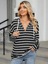 Load image into Gallery viewer, Drawstring Striped Long Sleeve Hoodie