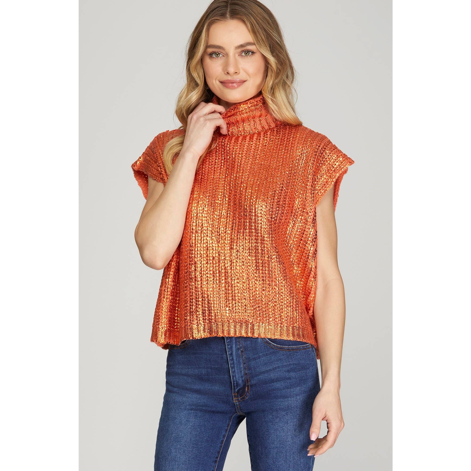 *SALE* Metallic Foil Short Sleeve Sweater Top