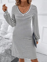 Load image into Gallery viewer, Striped V-Neck Long Sleeve Dress