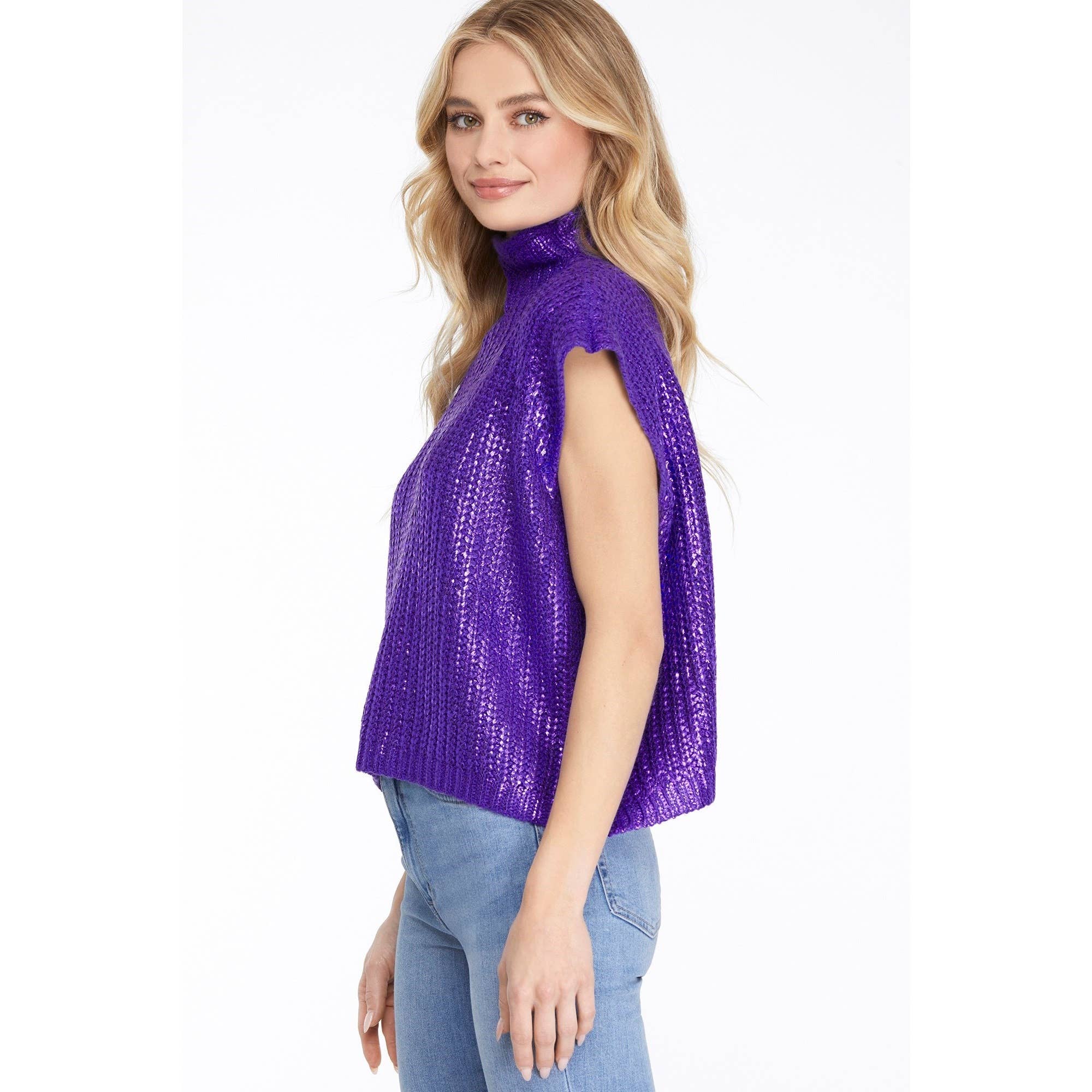 *SALE* Metallic Foil Short Sleeve Sweater Top