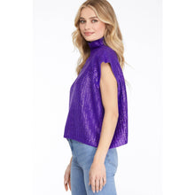 Load image into Gallery viewer, Metallic Foil Short Sleeve Sweater Top: PURPLE