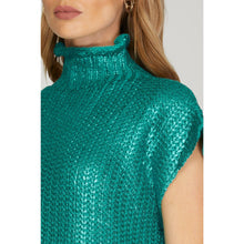 Load image into Gallery viewer, Metallic Foil Short Sleeve Sweater Top: GREEN