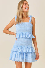 Load image into Gallery viewer, Smocked Ruffle Mini Dress: SKY BLUE / L