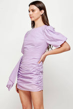 Load image into Gallery viewer, Ruched Short Puff Sleeve Voile Mini Dress: Burgundy / L