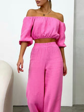 Load image into Gallery viewer, Off Shoulder Long Sleeve Top and Pants Set