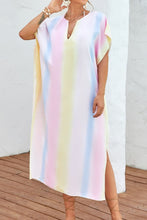 Load image into Gallery viewer, Slit Striped Notched Short Sleeve Cover Up