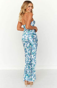 Lorna Printed Knotted Tube Maxi Dress: Blue / L