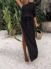 Load image into Gallery viewer, Slit Openwork Single Shoulder Knit Dress