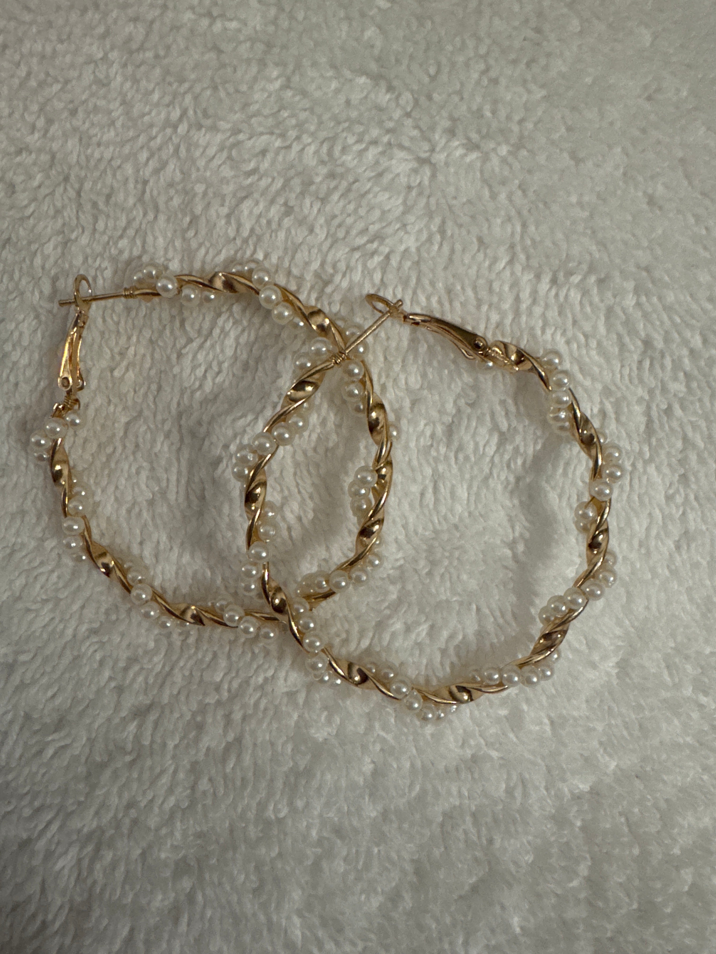 Pearl and Gold Hoop Twisted Earrings