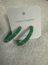 Load image into Gallery viewer, Green hoop gold ball earrings