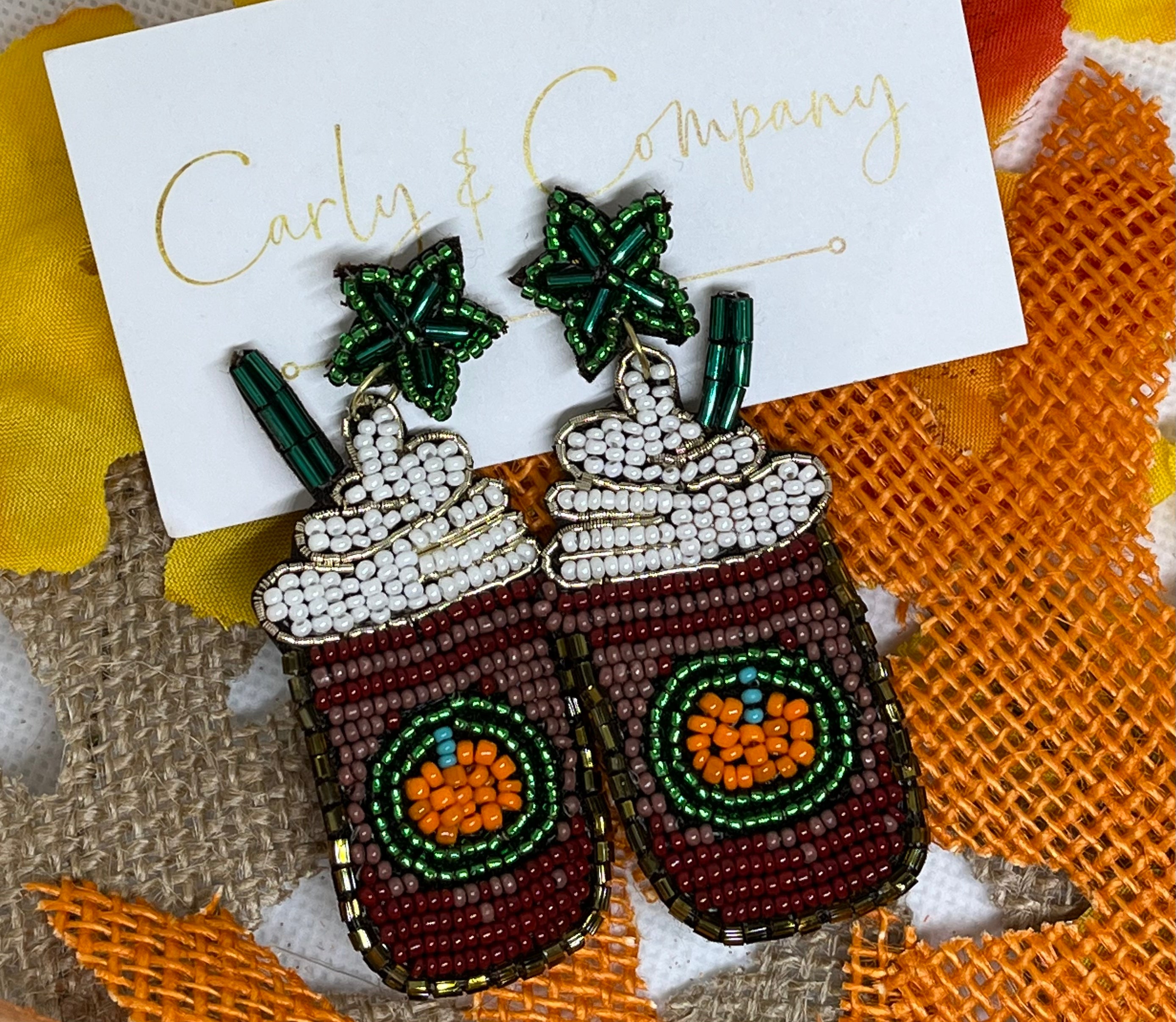 Beaded Pumpkin Coffee Earrings