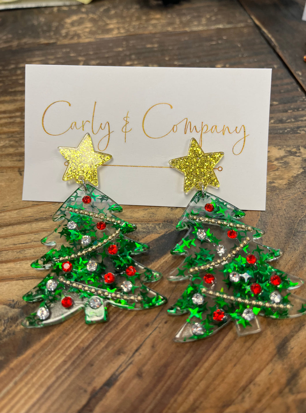 Christmas tree green acrylics  earrings ￼