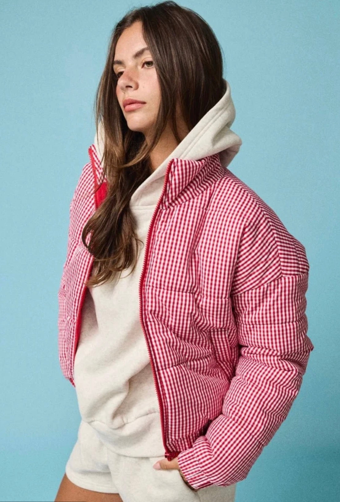 Gingham Quilted Puffer Jacket