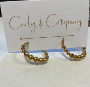 Gold Filled Ball Beaded C Hoop Earrings
